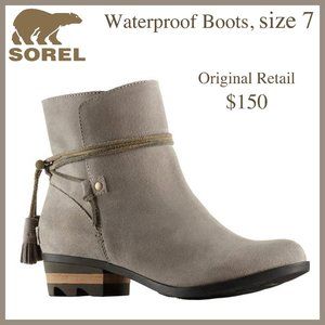 Sorel waterproof Farah taupe booties sz 7 Gray Tan